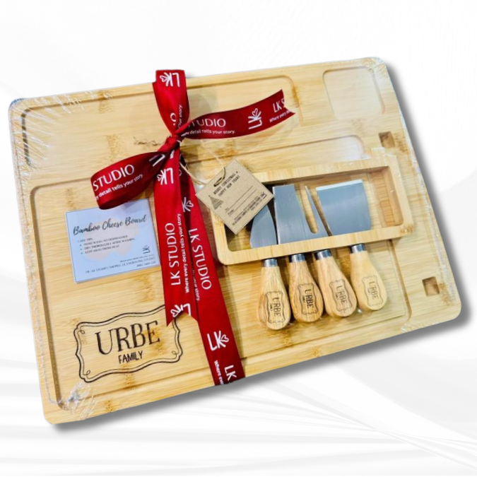 Personalized bamboo cheeseboard with custom laser engraving
