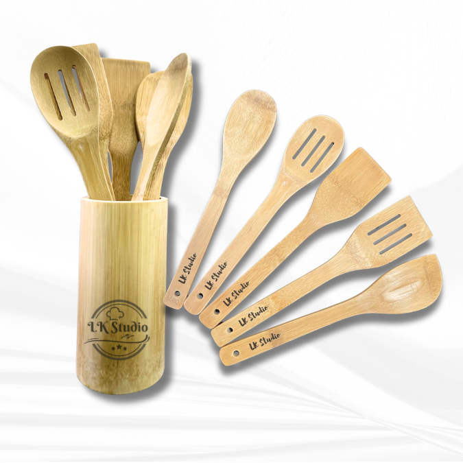Personalized bamboo kitchen utensils with laser engraving